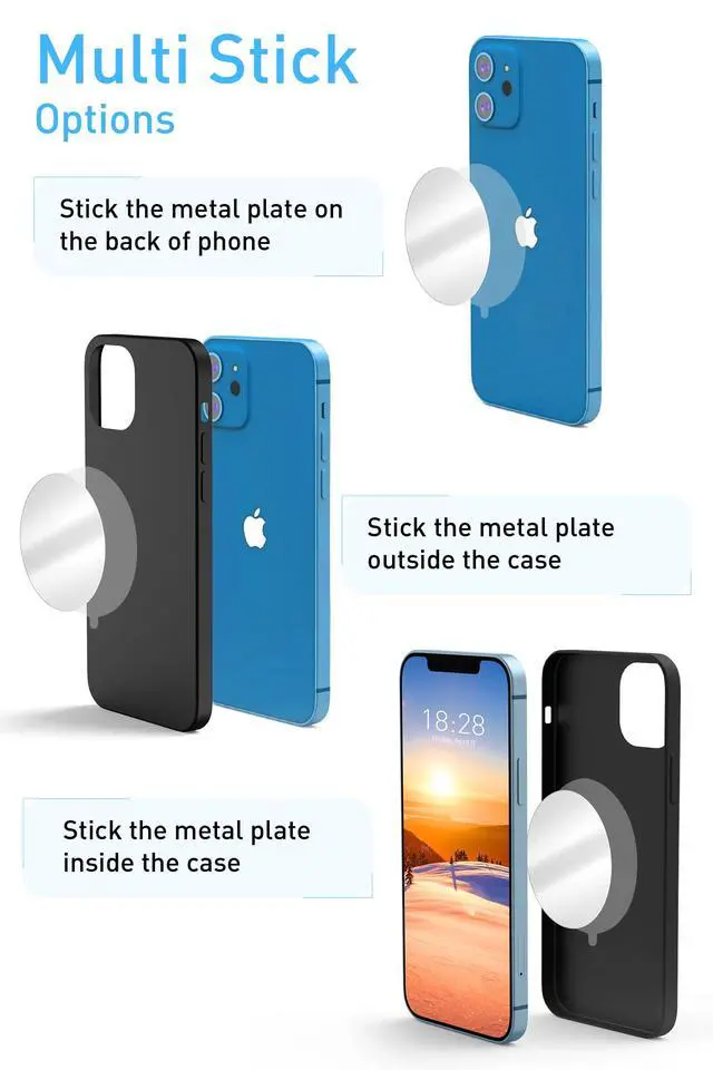 Alt view image 5 of 6 - Metal Plate for Magnetic Car Mount 4 Pack Disc with 3M Adhesive Compatible with Phone Magnets/Cell Phone Automobile Magnet Cradles, No Logo or Hole, 2 Rectangle 2 Round, Black&Silver