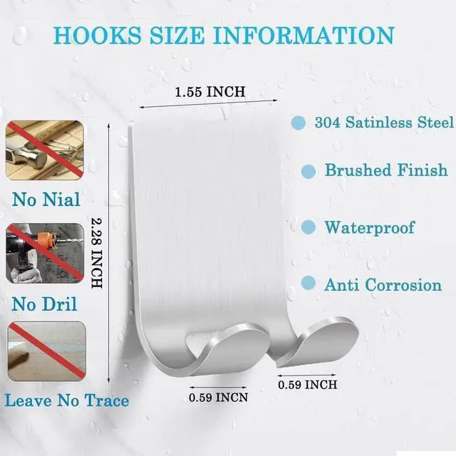 Alt view image 2 of 7 - Razor Holder Shaver Hook Hanger Stand(2 Pack)Self Adhesive Stainless Steel Heavy Duty Utility Storage Hook,Shower Hook for Razor,Bathroom Kitchen Organizer for Plug Robe Towel Loofah Bathrobe Coat