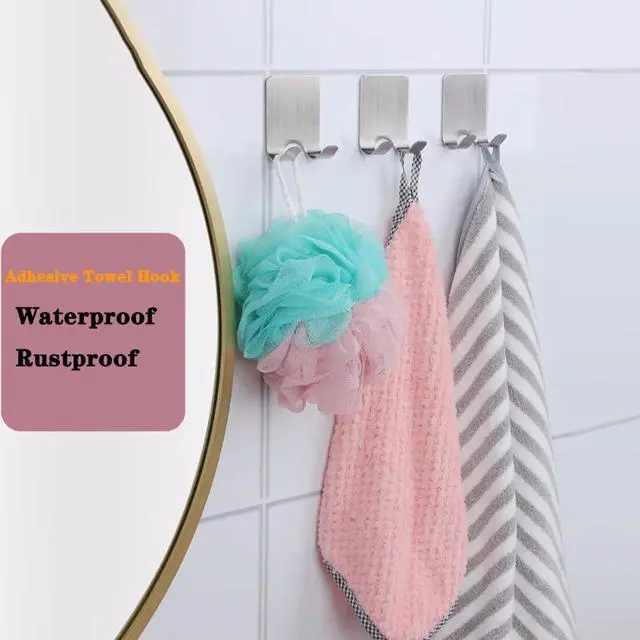 Alt view image 3 of 7 - Razor Holder Shaver Hook Hanger Stand(2 Pack)Self Adhesive Stainless Steel Heavy Duty Utility Storage Hook,Shower Hook for Razor,Bathroom Kitchen Organizer for Plug Robe Towel Loofah Bathrobe Coat