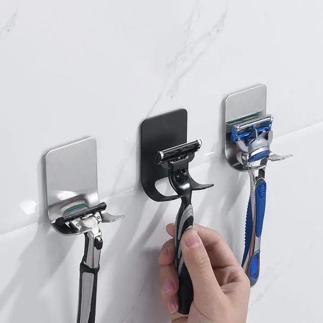 Alt view image 5 of 7 - Razor Holder Shaver Hook Hanger Stand(2 Pack)Self Adhesive Stainless Steel Heavy Duty Utility Storage Hook,Shower Hook for Razor,Bathroom Kitchen Organizer for Plug Robe Towel Loofah Bathrobe Coat