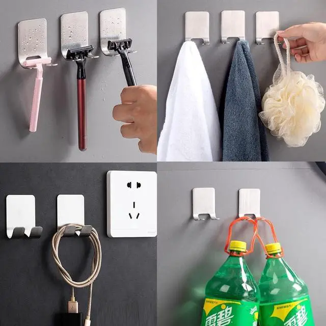 Alt view image 6 of 7 - Razor Holder Shaver Hook Hanger Stand(2 Pack)Self Adhesive Stainless Steel Heavy Duty Utility Storage Hook,Shower Hook for Razor,Bathroom Kitchen Organizer for Plug Robe Towel Loofah Bathrobe Coat
