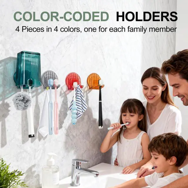 Alt view image 2 of 6 - 4 PCS Toothbrush Holders Wall Mounted, Elegant Design Fits Manual/Electric Toothbrush, and Towel, Toothbrush Holders for Bathrooms with Multiple Slots, Suitable for Family (4 Colors)