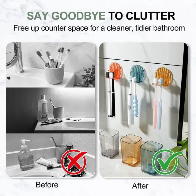 Alt view image 4 of 6 - 4 PCS Toothbrush Holders Wall Mounted, Elegant Design Fits Manual/Electric Toothbrush, and Towel, Toothbrush Holders for Bathrooms with Multiple Slots, Suitable for Family (4 Colors)