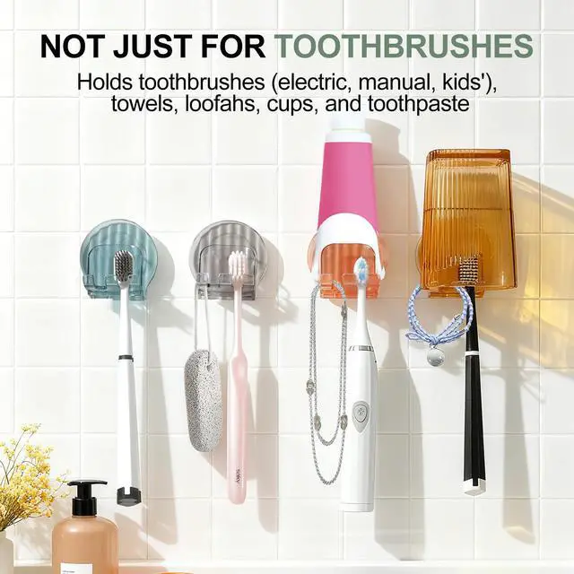 Alt view image 3 of 6 - 4 PCS Toothbrush Holders Wall Mounted, Elegant Design Fits Manual/Electric Toothbrush, and Towel, Toothbrush Holders for Bathrooms with Multiple Slots, Suitable for Family (4 Colors)