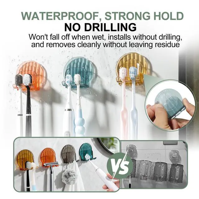Alt view image 5 of 6 - 4 PCS Toothbrush Holders Wall Mounted, Elegant Design Fits Manual/Electric Toothbrush, and Towel, Toothbrush Holders for Bathrooms with Multiple Slots, Suitable for Family (4 Colors)