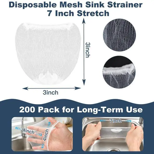Alt view image 2 of 7 - Disposable Sink Drain Strainer: 200Pack Sourdough Mesh Cover | Sourdough Sink Catcher, Stretchable Mesh, Traps Hair and Food Residue, Helps Reduce Clogs, Kitchen, Bath and Laundry Use
