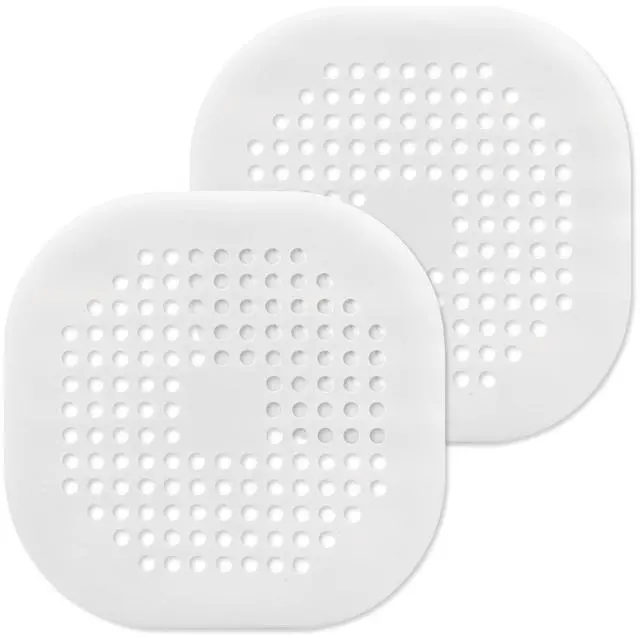 Main image of Square Drain Cover, 5.4 Inch, White, 2Pcs | TPR Hair Drain Catcher, Flat Silicone, For Bathroom, Kitchen