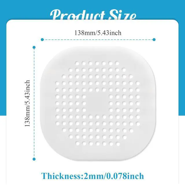 Alt view image 2 of 7 - Square Drain Cover, 5.4 Inch, White, 2Pcs | TPR Hair Drain Catcher, Flat Silicone, For Bathroom, Kitchen