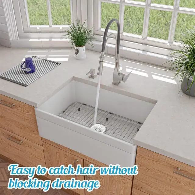 Alt view image 5 of 7 - Square Drain Cover, 5.4 Inch, White, 2Pcs | TPR Hair Drain Catcher, Flat Silicone, For Bathroom, Kitchen
