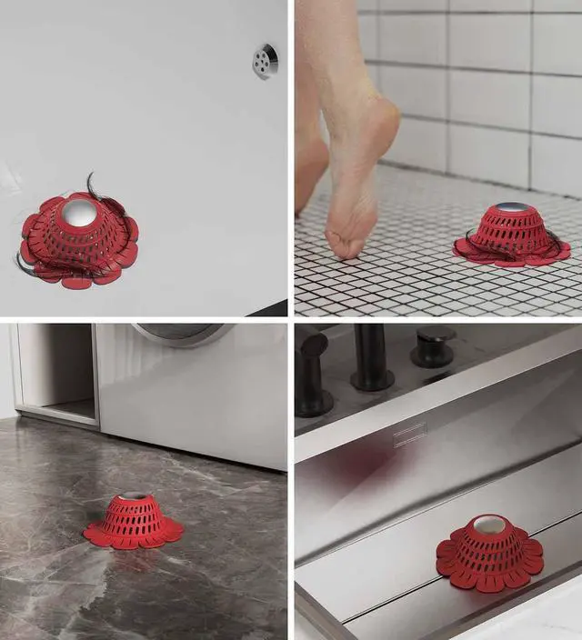 Alt view image 7 of 7 - Silicone Drain Cover for Shower, Bathtub, Sink - Decorative Flower Strainer with Metal Weight & Large Holes - Stays Put, Prevents Clogs, Matches Bathroom Faucets, Flexible & Durable