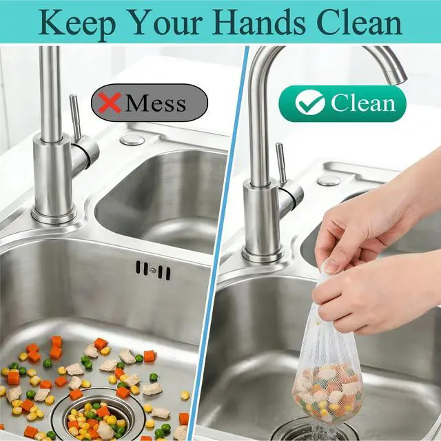Alt view image 2 of 7 - 400 Pack Sourdough Sink & Drain Catcher Nets, 4 Inch Disposable Mesh Strainer Bags, Ultra-Fine Food Scraps Strainer for Coffee Grounds, Hair & Kitchen Waste, Fits Standard Bathroom Drains