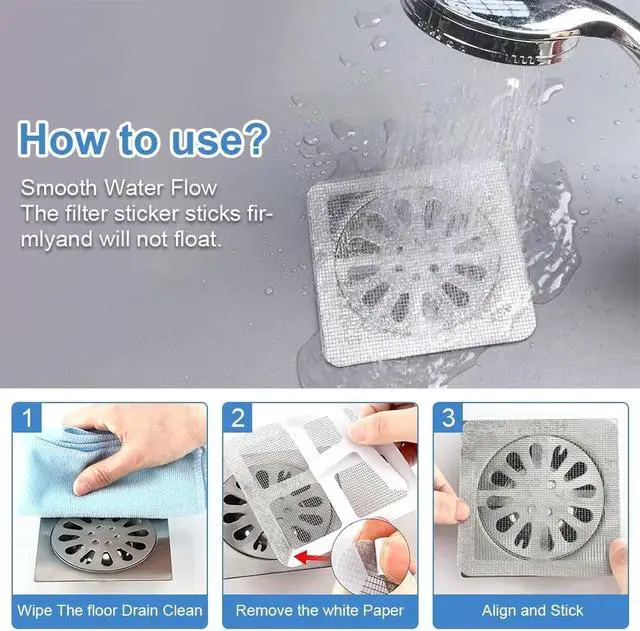 Alt view image 7 of 7 - Disposable Shower Drain Cover Hair Catcher Shower Drain Mesh Stickers, Bathroom, Laundry, Bathtub, Kitchen, Sink, for Human and pet Hair (10 PCS)
