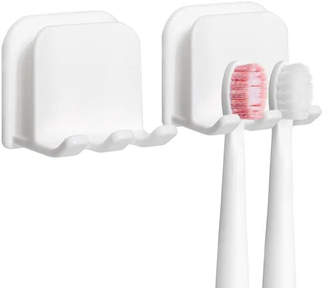 Main image of 2-Piece Set of White self-Adhesive Wall-Mounted Waterproof Toothbrush Holders, Electric Toothbrush Holder for BathroomsSuitable for Bathroom Showers.