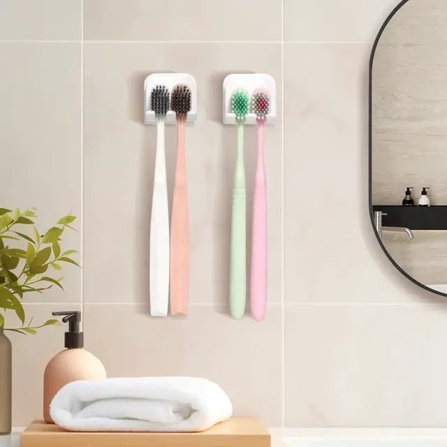 Alt view image 3 of 7 - 2-Piece Set of White self-Adhesive Wall-Mounted Waterproof Toothbrush Holders, Electric Toothbrush Holder for BathroomsSuitable for Bathroom Showers.