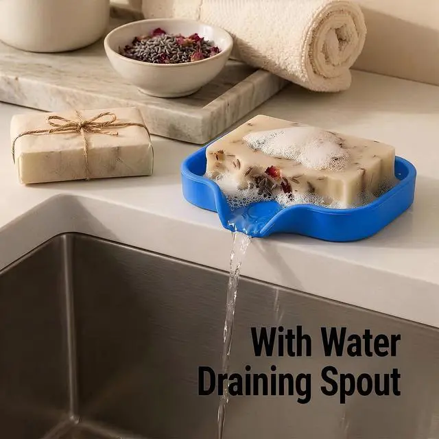 Alt view image 2 of 7 - Small Silicone Sponge Holder (4.9x3.3) Space-Saving Sink Organizer Tray for Sponge, Soap, Brush & More Compact Non-Slip Dish for Kitchen & Bathroom (Turkish Sea)