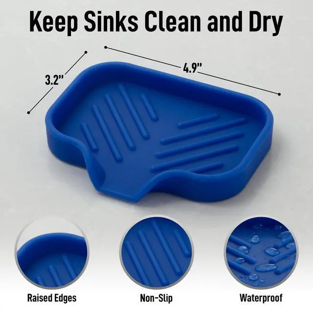 Alt view image 4 of 7 - Small Silicone Sponge Holder (4.9x3.3) Space-Saving Sink Organizer Tray for Sponge, Soap, Brush & More Compact Non-Slip Dish for Kitchen & Bathroom (Turkish Sea)