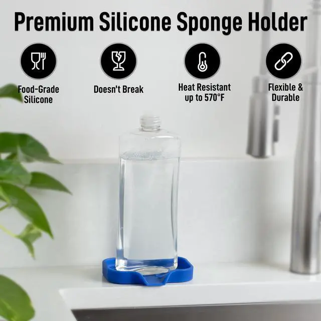Alt view image 5 of 7 - Small Silicone Sponge Holder (4.9x3.3) Space-Saving Sink Organizer Tray for Sponge, Soap, Brush & More Compact Non-Slip Dish for Kitchen & Bathroom (Turkish Sea)