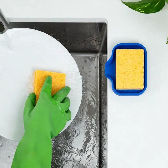 Alt view image 6 of 7 - Small Silicone Sponge Holder (4.9x3.3) Space-Saving Sink Organizer Tray for Sponge, Soap, Brush & More Compact Non-Slip Dish for Kitchen & Bathroom (Turkish Sea)