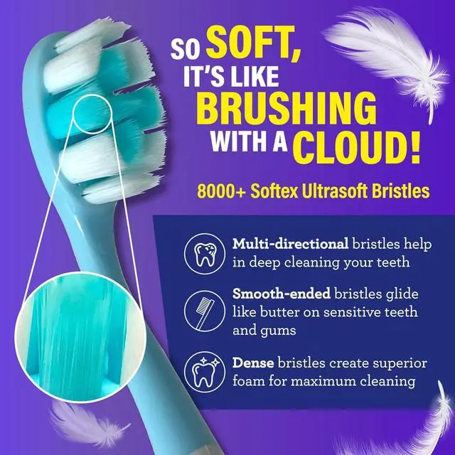 Alt view image 4 of 7 - Toothbrush, ADA Accepted, with 8000+ Ultra Soft Softex Bristles for Sensitive & Receding Gums, Perfect for Whiter Teeth, 1 Ct (Pack of 2)