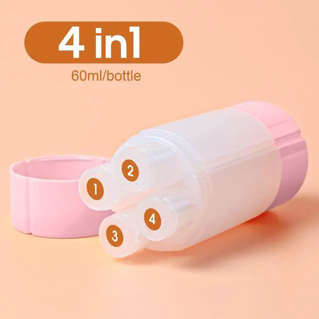 Alt view image 2 of 6 - Travel Bottle, TSA Approved 4-in-1 Leak-Proof Bottle, 4 * 60ml/2oz, with 2 Pre-Printed Labels for Travel Gym Camping, Carry-on Travel Size Toiletries Shampoo Lotion Bottle for Women Men (Pink)