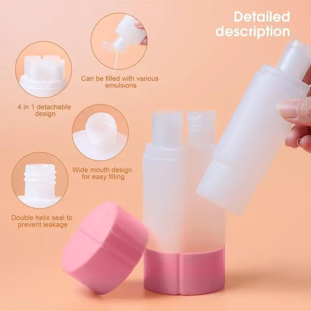 Alt view image 3 of 6 - Travel Bottle, TSA Approved 4-in-1 Leak-Proof Bottle, 4 * 60ml/2oz, with 2 Pre-Printed Labels for Travel Gym Camping, Carry-on Travel Size Toiletries Shampoo Lotion Bottle for Women Men (Pink)