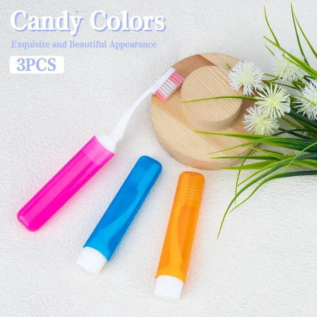 Alt view image 2 of 7 - Travel Toothbrush, 3PCS Travel Toothbrush Set, Mini Toothbrush Soft Portable Toothbrushes Travels with Tooth Brush Cover Small Folding Toothbrushes Individually Wrapped for Camping Home