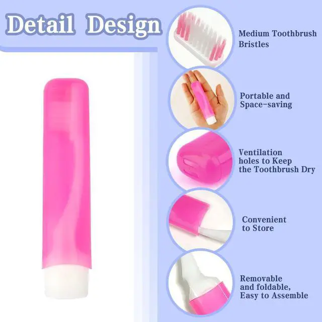 Alt view image 4 of 7 - Travel Toothbrush, 3PCS Travel Toothbrush Set, Mini Toothbrush Soft Portable Toothbrushes Travels with Tooth Brush Cover Small Folding Toothbrushes Individually Wrapped for Camping Home
