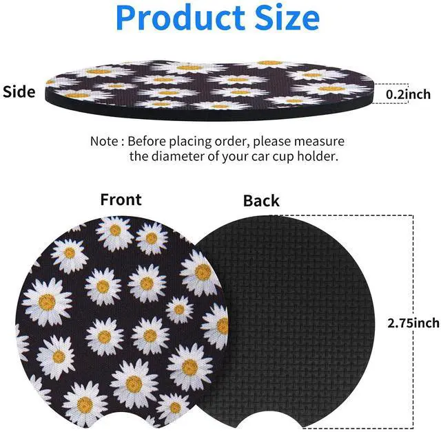 Alt view image 2 of 6 - 2PCS Daisy Non-Slip Car Cup Holder Coasters for Women | Universal Fit for Standard Cup Holders, Easy to Clean & Remove, Adorable Floral Decor, Ideal Gift for Girls & Car Lovers