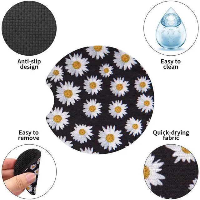 Alt view image 3 of 6 - 2PCS Daisy Non-Slip Car Cup Holder Coasters for Women | Universal Fit for Standard Cup Holders, Easy to Clean & Remove, Adorable Floral Decor, Ideal Gift for Girls & Car Lovers