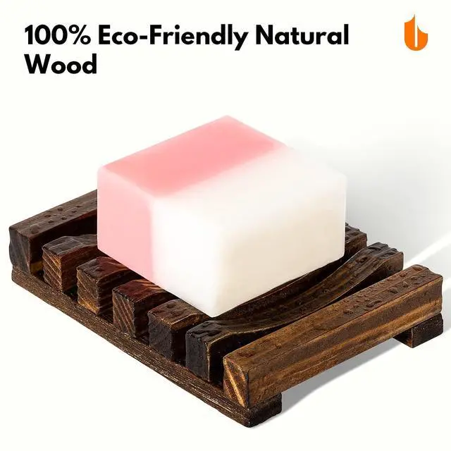 Alt view image 2 of 6 - Natural Wooden Soap Dish Soap Saver Holder Soap Tray for Bathroom, Biodegradable, Zero Waste, Plastic Free, Charcoal Color | Soap Saver Keep Soap Bar Dry Extend Soap Life Non-slip Soap Tray for Show