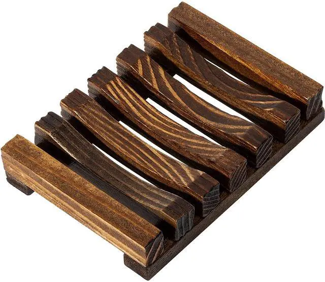 Main image of Natural Wooden Soap Dish Soap Saver Holder Soap Tray for Bathroom, Biodegradable, Zero Waste, Plastic Free, Charcoal Color | Soap Saver Keep Soap Bar Dry Extend Soap Life Non-slip Soap Tray for Show