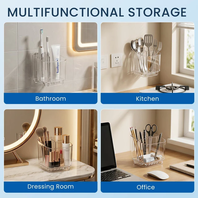 Alt view image 6 of 7 - Bathroom Toothbrush Holder, Three Compartment Detachable Toothbrush Holder Wall Mounted, Toothbrush Storage Rack for Bathroom/Kitchen/Office