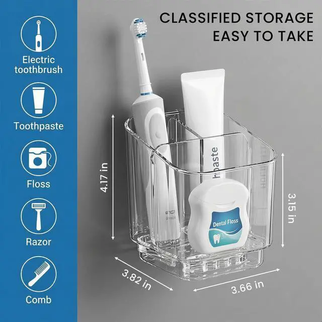 Alt view image 2 of 7 - Bathroom Toothbrush Holder, Three Compartment Detachable Toothbrush Holder Wall Mounted, Toothbrush Storage Rack for Bathroom/Kitchen/Office