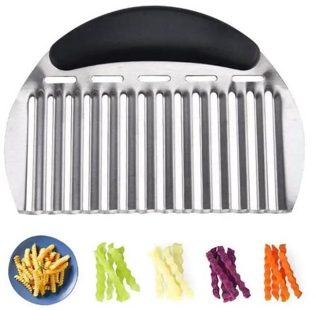 Main image of Heavy Duty Stainless Steel Large Crinkle Cutter Wavy Chopper French Fry Slicer for Potatoes Carrot Chips and Fruits, Vegetable, Potatoes, Onions (Black-Style II, 1 PCS)
