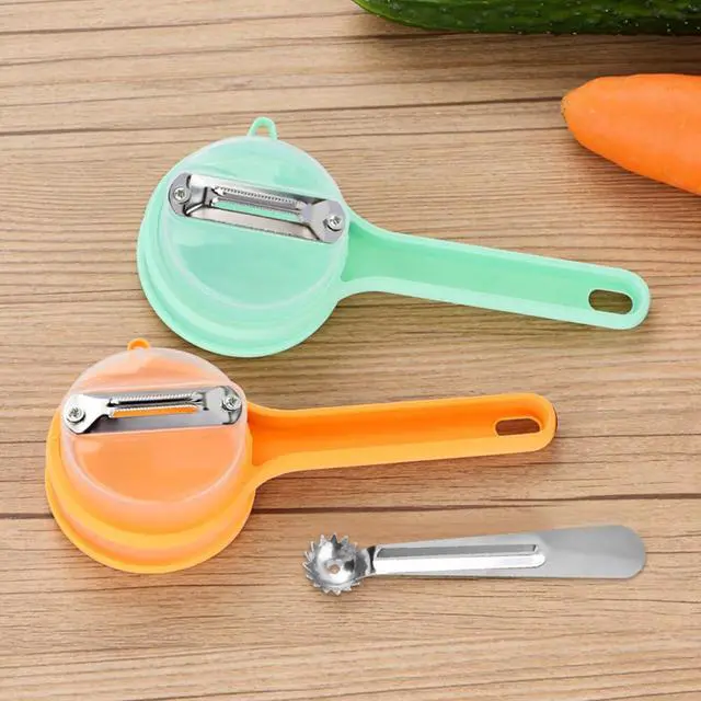 Alt view image 7 of 7 - Fruit and Vegetable Peeler with Storage Box,Double-Sided Stainless Steel Multi-Function Peeler with Container & Catcher, Easy to Clean Peelers for Home Kitchen