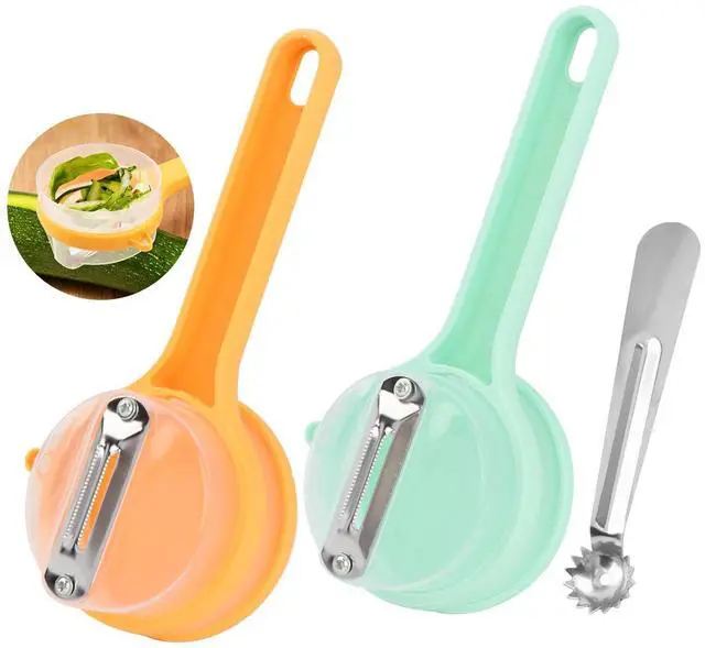 Main image of Fruit and Vegetable Peeler with Storage Box,Double-Sided Stainless Steel Multi-Function Peeler with Container & Catcher, Easy to Clean Peelers for Home Kitchen