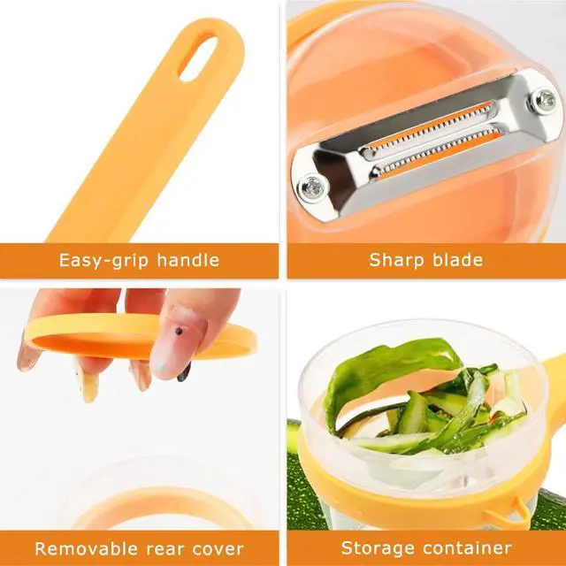 Alt view image 4 of 7 - Fruit and Vegetable Peeler with Storage Box,Double-Sided Stainless Steel Multi-Function Peeler with Container & Catcher, Easy to Clean Peelers for Home Kitchen