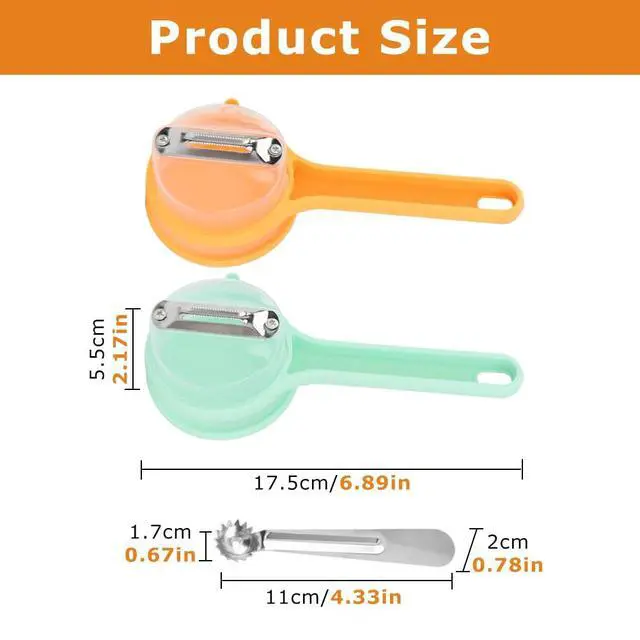 Alt view image 2 of 7 - Fruit and Vegetable Peeler with Storage Box,Double-Sided Stainless Steel Multi-Function Peeler with Container & Catcher, Easy to Clean Peelers for Home Kitchen
