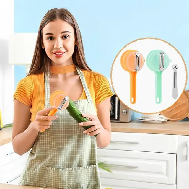 Alt view image 6 of 7 - Fruit and Vegetable Peeler with Storage Box,Double-Sided Stainless Steel Multi-Function Peeler with Container & Catcher, Easy to Clean Peelers for Home Kitchen