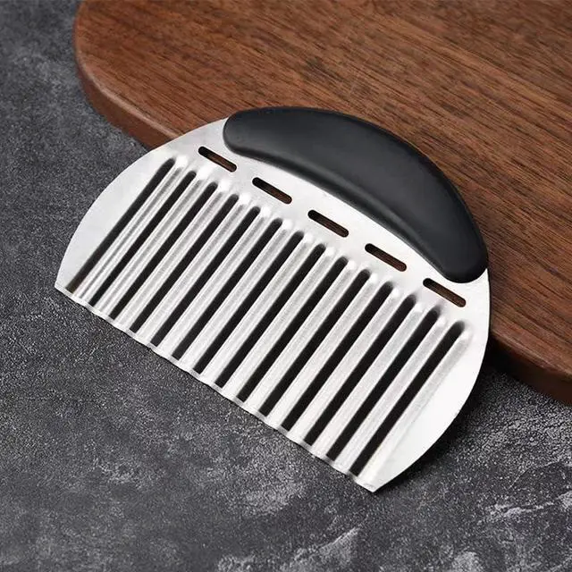 Alt view image 4 of 6 - Heavy Duty Stainless Steel Large Crinkle Cutter Wavy Chopper French Fry Slicer for Potatoes Carrot Chips and Fruits, Vegetable, Potatoes, Onions (Black-Style II, 1 PCS)