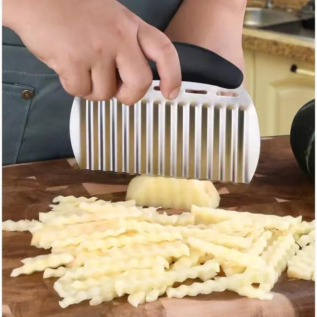 Alt view image 5 of 6 - Heavy Duty Stainless Steel Large Crinkle Cutter Wavy Chopper French Fry Slicer for Potatoes Carrot Chips and Fruits, Vegetable, Potatoes, Onions (Black-Style II, 1 PCS)