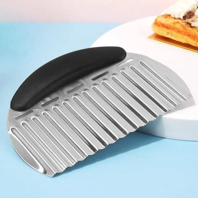Alt view image 6 of 6 - Heavy Duty Stainless Steel Large Crinkle Cutter Wavy Chopper French Fry Slicer for Potatoes Carrot Chips and Fruits, Vegetable, Potatoes, Onions (Black-Style II, 1 PCS)