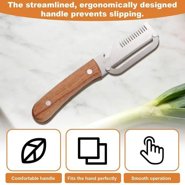 Alt view image 4 of 7 - Multifunctional Stainless Steel Vegetable Peeler Knife with Wooden Handle, Handheld Zero Flex Glide Edge Scallion Shredder and Bottle Opener, Kitchen Gadget for Fruit Potato Pumpkin Papaya Welsh Onion