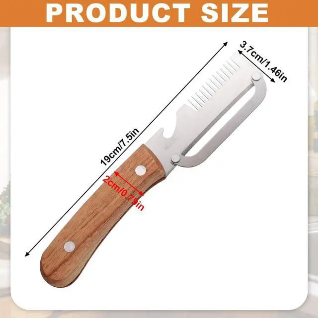 Alt view image 2 of 7 - Multifunctional Stainless Steel Vegetable Peeler Knife with Wooden Handle, Handheld Zero Flex Glide Edge Scallion Shredder and Bottle Opener, Kitchen Gadget for Fruit Potato Pumpkin Papaya Welsh Onion