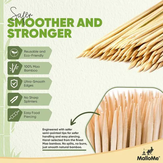 Alt view image 2 of 7 - XL Bamboo Skewers 6 Inch 100 pcs - 4mm Thick Bamboo Sticks - Heavy Duty Wooden Shish Kabob Skewers for Grilling - for Kebab BBQ Grill Hot Dog, Candy Apple Smores Sticks Wood Skewer Appetizers