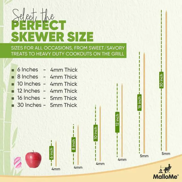 Alt view image 3 of 7 - XL Bamboo Skewers 6 Inch 100 pcs - 4mm Thick Bamboo Sticks - Heavy Duty Wooden Shish Kabob Skewers for Grilling - for Kebab BBQ Grill Hot Dog, Candy Apple Smores Sticks Wood Skewer Appetizers
