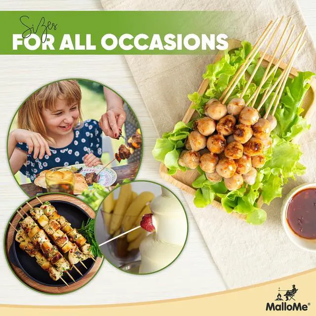 Alt view image 4 of 7 - XL Bamboo Skewers 6 Inch 100 pcs - 4mm Thick Bamboo Sticks - Heavy Duty Wooden Shish Kabob Skewers for Grilling - for Kebab BBQ Grill Hot Dog, Candy Apple Smores Sticks Wood Skewer Appetizers