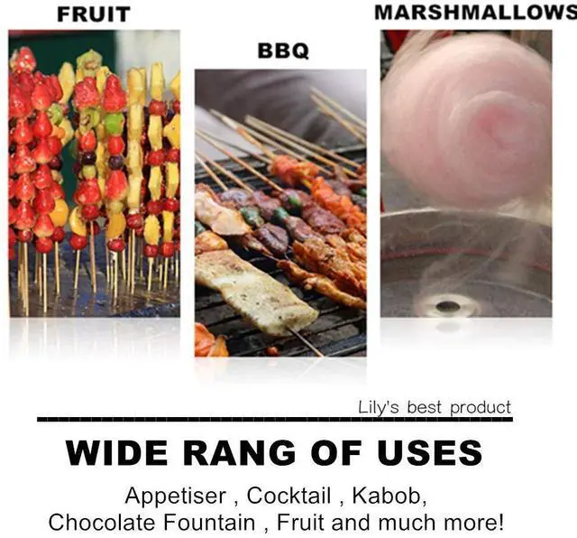 Alt view image 7 of 7 - 6" Natural Bamboo Skewers for BBQAppetiserFruitCocktailKabobChocolate FountainGrillingBarbecueKitchenCrafting and Party. =4mm, More Size Choices 8"/10"/12"/14"/16"/30"(100 PCS)