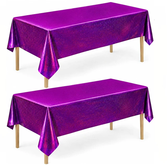 Main image of 2 Pack Laser Pink and Purple Tablecloth - Birthday Party Decorations | Purple Party Decor for K-Style Demon Music Theme Birthday | Iridescent Party Decorations for Bridal Wedding Halloween