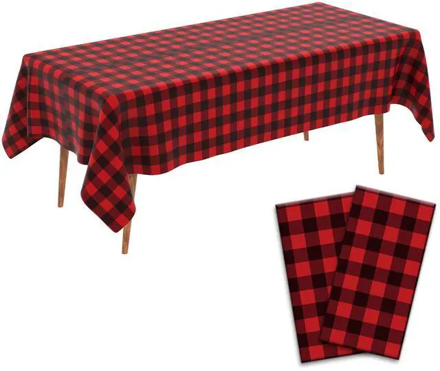 Main image of Red and Black Checkered Tablecloth, 2 PCS Plastic Buffalo Plaid Tablecloth 108" x 54" Disposable Tablecloth Waterproof Red Table Cloth Rectangle Table Cover for Picnic Birthday Christmas Party Decor